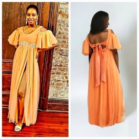 Tulle Floor Length Evening Dress/ Gown Peach Size 8 - Picture 1 of 2